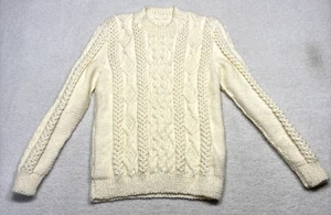 Aran Style Hand Knit White Fisherman Sweater 100% Wool Children's Unisex - Picture 1 of 16