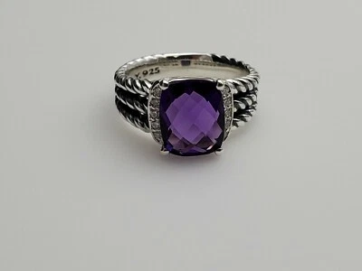 Anillo David Yurman Pequeño Wheaton con Amatista y Diamantes 10x8mm Talla 6 Foto 1 de 4