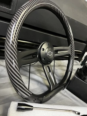 Volante en forma de D fibra de carbono oscurecido. Adaptador de buje y palanca de cambios Foto 1 de 4