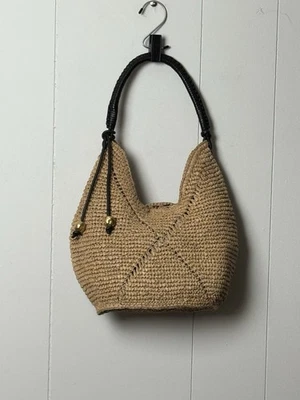 NWT Madewell Stylish Tan Textured Straw Woven Leather Handle Women's Slouchy Bag - Image 1 of 4