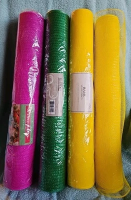 Deco Poly Mesh Rolls, Lot of 4, 21” x 10 yds, 3 New 1 Opened, 2 Metallic - Image 1 of 4