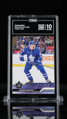 Fraser Minten Young Guns RC 2023-24 Upper Deck Series 2 Rookie Graded TAG 10 - Image 1 of 2