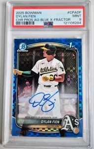 2025 Bowman Dylan Fien 1st Bowman Blue X-Fractor Auto #/150 PSA 9 MINT - Picture 1 of 2