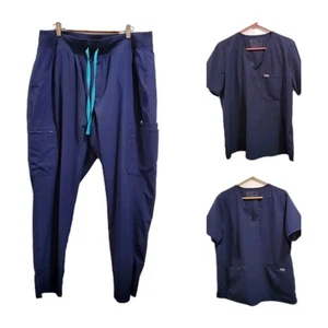 FIGS Womens Size XL Navy Blue Technical Collection Scrub Set 2 tops + bottom - Picture 1 of 13