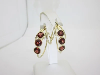 Pendientes de aro de granate 14k oro macizo tres piedras aros grandes 4,32ctw enero E281 Foto 1 de 4