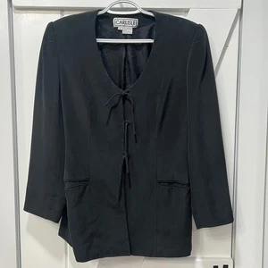 Chaqueta Blazer Carlisle Mujer 10 Corbata de Seda Frontal Negra Elegante Línea Larga NYC Hombro - Imagen 1 de 9