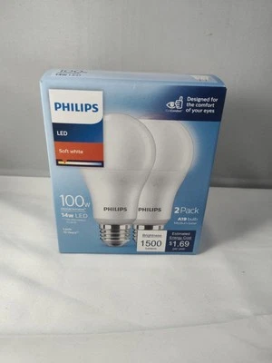 Philips A19 E26 MediumBase LED Bulb Soft White 100 Watt Equivalence 2 pk - Image 1 of 4