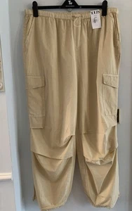 BNWT Yours Cotton Stone Cargo Parachute Trousers Size 20 Elasticated &DrawString - Picture 1 of 10