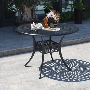 42 Inches Round Patio Dining Table with Umbrella Hole,Outdoor Bistro Table Black - Picture 1 of 7
