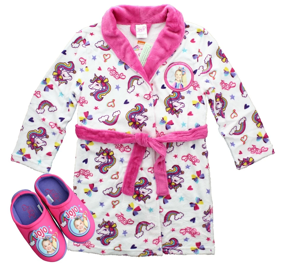 Conjunto de bata y pantuflas de pijama JoJo Siwa, unicornio arco iris, blanco/rosa Foto 1 de 4