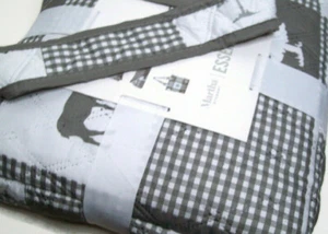 Martha Stewart Reversible Gray Deer Lodge Plaid Full Queen Quilt 2 Standard Sham - Picture 1 of 5