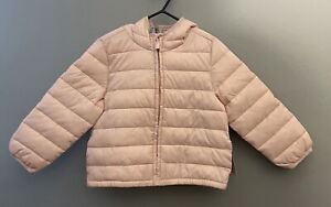 Old Navy Toddler Girls Solid Pink Water Resistant Hooded Puffer Jacket Blush 3T