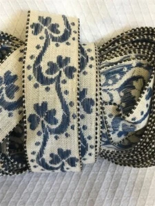 Vintage Blue Floral Woven Pattern  Trims Fabric Decor Crafts DIY - Picture 1 of 2