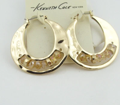Kenneth Cole New York Sculptural Hoop Earrings in Gold-Tone Shiny Metals NWT - Image 1 of 4