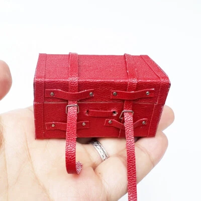 Dollhouse Miniature Old-fashioned Suitcase Storage Box Leather 1:12 Scale Case - Image 1 of 4