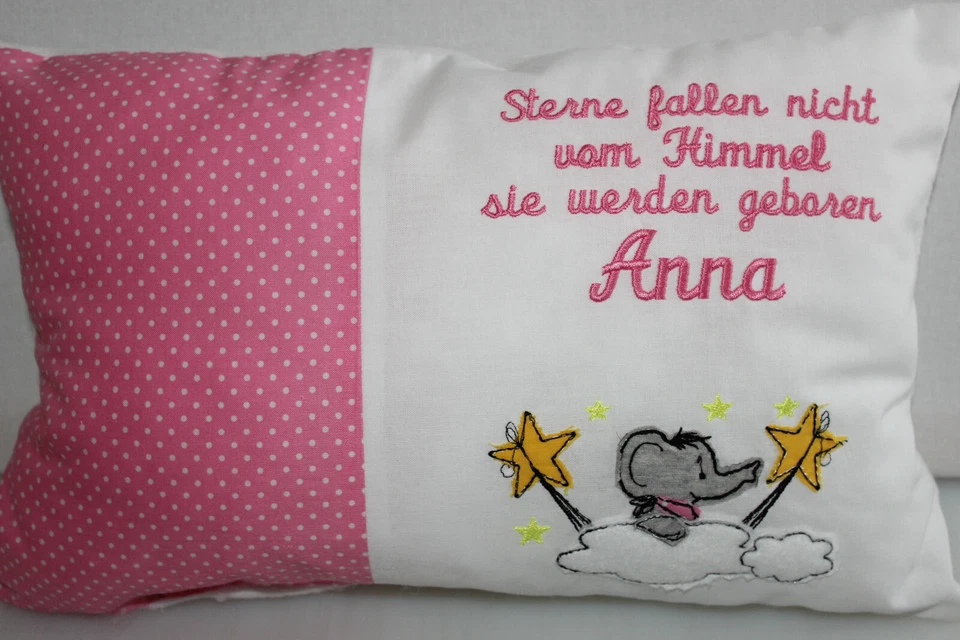 HANDGEFERTIGT,BESTICKT Kissen mit Namen,Wunschname,Daten,Taufe,Geburt,Geschenk
