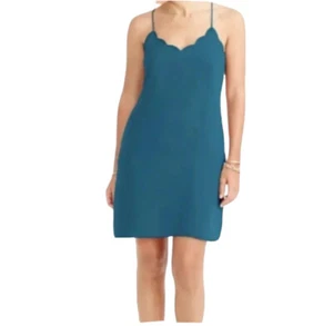J Crew Womens Scalloped Teal￼ Slip Dress Size 16 Spaghetti Straps ￼ - Picture 1 of 12