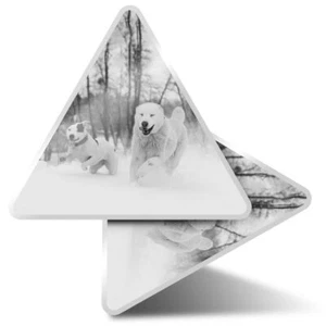 2 x Triangle Stickers  10cm - BW - Adorable Happy Dogs in Snow  #38846 - Picture 1 of 9