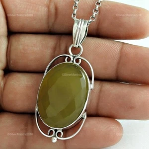 Ovale Diaspro Pietra Argento Sterling Lunetta Art Déco Handmade Nuovo Ciondolo - Foto 1 di 5