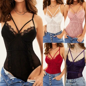 Body de Encaje Mujeres Encaje Peluche Lencería Sexy Talla Grande Lencería Malla Underwea - - Imagen 1 de 30
