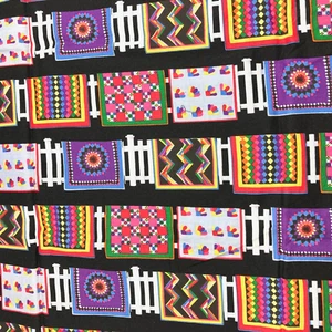 Multicolor Quilts on white fence with black background 100% cotton fabric to sew - Picture 1 of 4