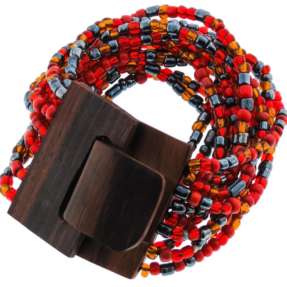 Pulsera de cuentas de semillas de vidrio bohemia hecha a mano con hebilla de madera de 7", más de 20 colores Foto 1 de 1
