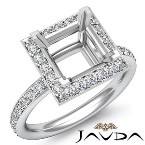 Halo Princess Semi Mount Natural Diamond Engagement Ring 18k White Gold 0.55Ctw - Picture 1 of 6