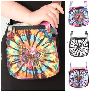 Tie Dye Shoulder Bag Adjustable Strap Zip up Cross Body Bag Butterfly Sun Heart - Picture 1 of 42