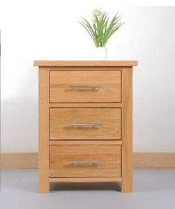 Oak Bedside Table 3 Storage Drawer Nightstand Cabinet Coffee Lamp Table Beige - Picture 1 of 21
