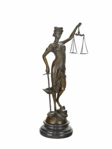 Bronze Figur Justitia Göttin des Rechtwesen auf Marmorsockel H: 40 cm (2222) - Picture 1 of 4