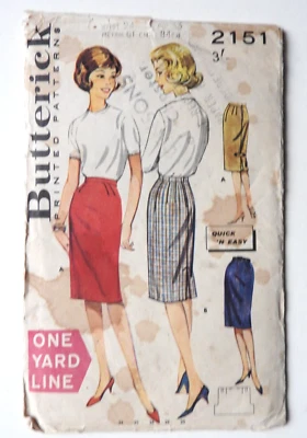Butterick 2151 sewing pattern Sheath Skirt from 1 yard   waist 24  UNCUT 1960s - Image 1 of 2