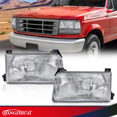 Adequado para 92-96 Ford F-150 Faróis Halógenos Transparentes Lado Esquerdo & Direito Par  - Imagem 1 de 4