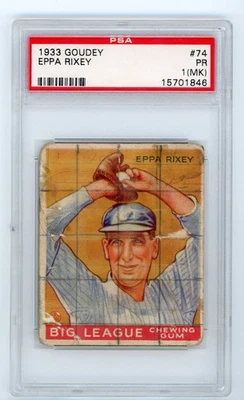 1933 Goudey EPPA RIXEY #74 Big League Chewing Gum Vintage Baseball PSA 1 MK - Image 1 of 3