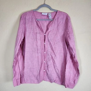 Liz Claiborne Career Top Womens XL Pink 100% Linen Career Casual Button Up Shirt - Picture 1 of 11