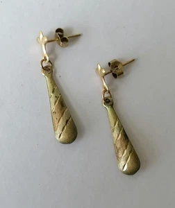 9ct gold earrings pear bomb drop dangle Bi colour yellow rose 375 9k vintage - Picture 1 of 13