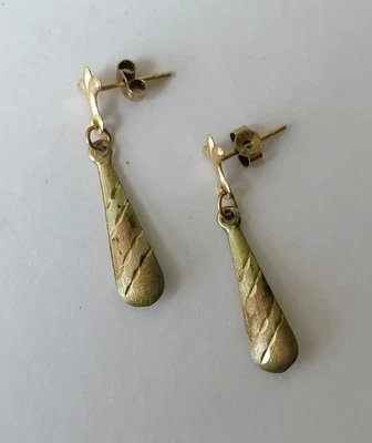 9ct gold earrings pear bomb drop dangle Bi colour yellow rose 375 9k vintage  - Image 1 of 4