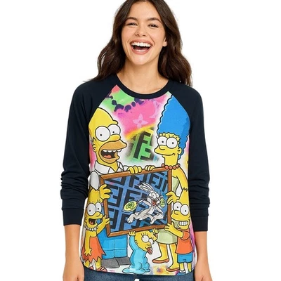 Simpsons x Fendi x Bugs Bunny Long Sleeve Raglan T-Shirt Unisex S *READ* - Image 1 of 4