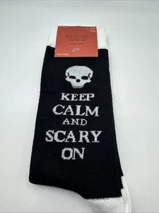 Herren Halloween Crew Socken Keep Calm And Scary auf schwarz Schuhgröße 6-12 Neu mit Etikett - Bild 1 von 5