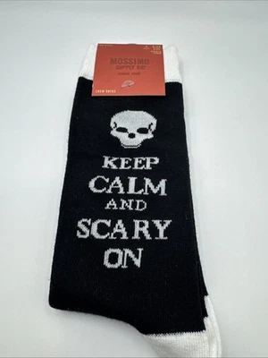 Calcetines de Halloween para hombre para mantener la calma y el miedo en zapatos negros talla 6-12 nuevos con etiquetas Foto 1 de 4