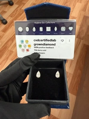 2.00 CTW Classic Pear Studs Lab Grown Diamond 14 KT Gold Screwback IGI Certified - Image 1 of 4