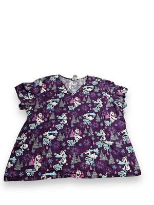 Disney Frozen Olaf Purple Scrub Top Cotton Short Sleeve Women's Size 3X - Image 1 of 3
