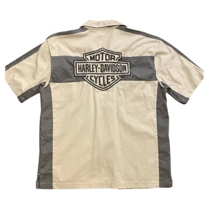 Harley Davidson Short Sleeve Button Shirt Embroidered Back Mechanic Mens Large - Picture 1 of 12