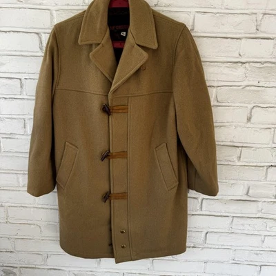 Vintage McGregor Coat Mens Large Wool Toggle Button Faux Fur Lined Made USA 70s - Image 1 of 4