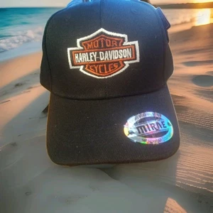 Harley Davidson Solid  Black  Baseball Cap Embroidered Racing Solid Brim Hat  - Picture 1 of 2