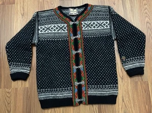 Dale of Norway Sweater Mens Small Black White Wool Cardigan Nordic Classic Knit - Picture 1 of 14