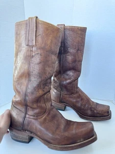 Vintage 70s FRYE Brown Leather Square Toe Campus Boots Black Label Made in USA 9 - Picture 1 of 15
