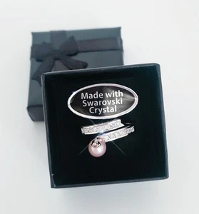 Crystals By Swarovski Rhodium Overlay  Intersecting Pavés Dangle Pink Pearl Ring - Picture 1 of 8