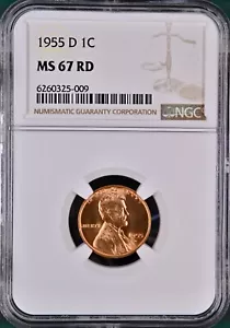 1955-D Lincoln Wheat Cent NGC MS67 RD Rich Deep Red Superb Gem NGC LIST $1350.00 - Picture 1 of 4