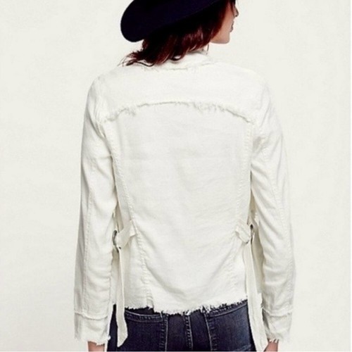 OFF WHITE Giacca Free People piccola lino uovo orlo sfilacciato asimmetrico blazer drappeggio NUOVO