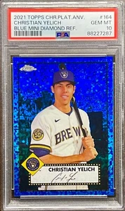 2021 Topps Chrome Platinum Christian Yelich /199 Blue Mini-Diamond #164 PSA 10 - Bild 1 von 2